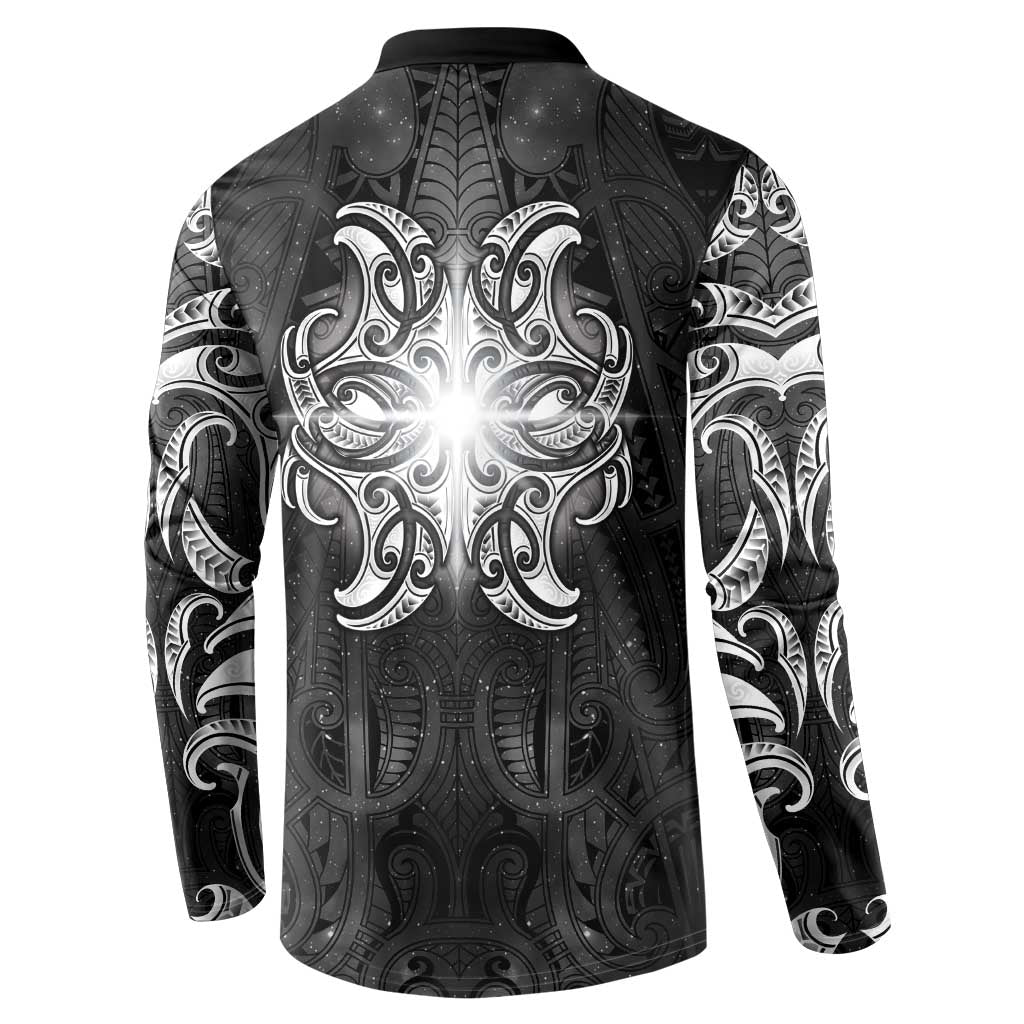 New Zealand Matariki Button Sweatshirt Maori Moko Black Galaxy LT05 - Polynesian Pride