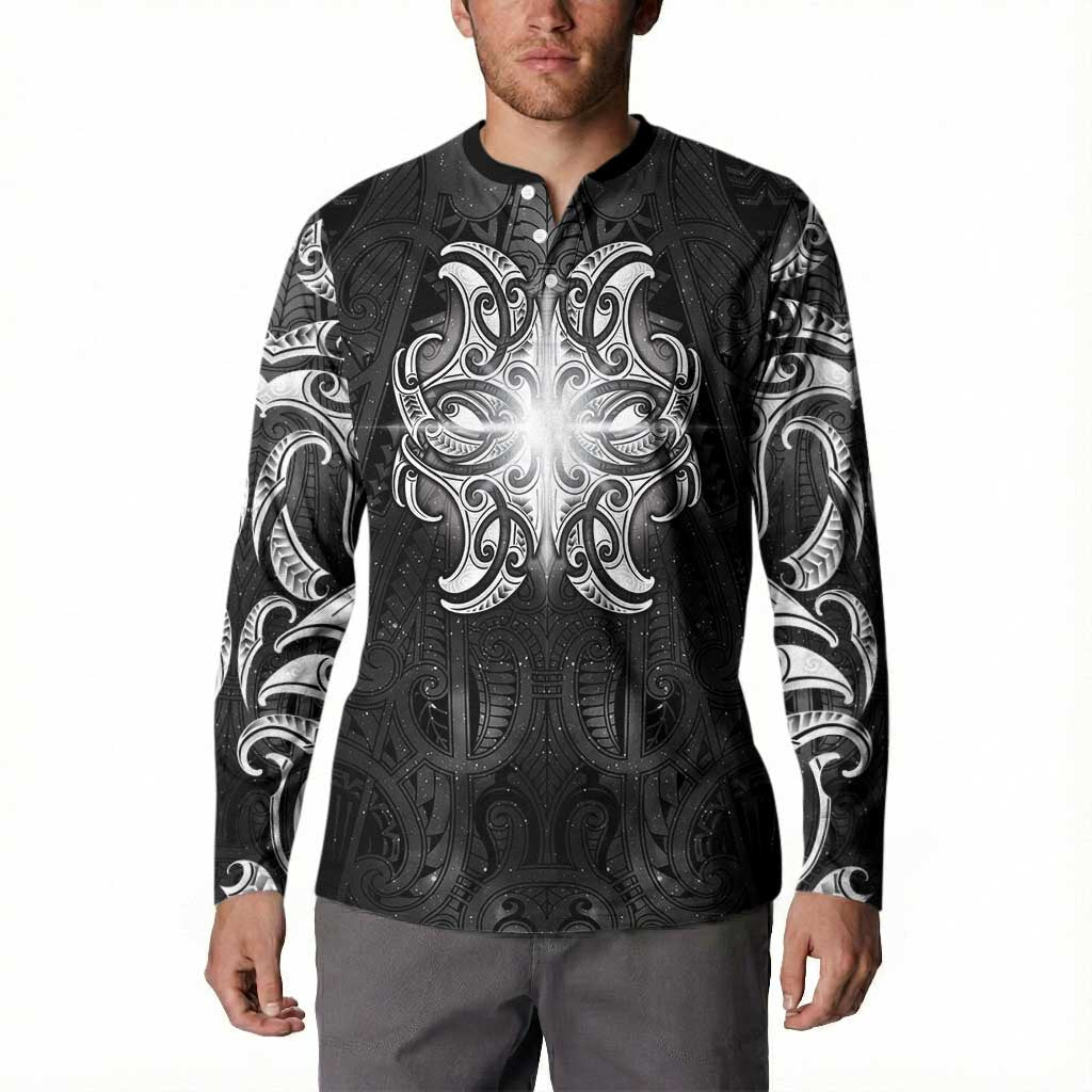 New Zealand Matariki Button Sweatshirt Maori Moko Black Galaxy LT05 - Polynesian Pride