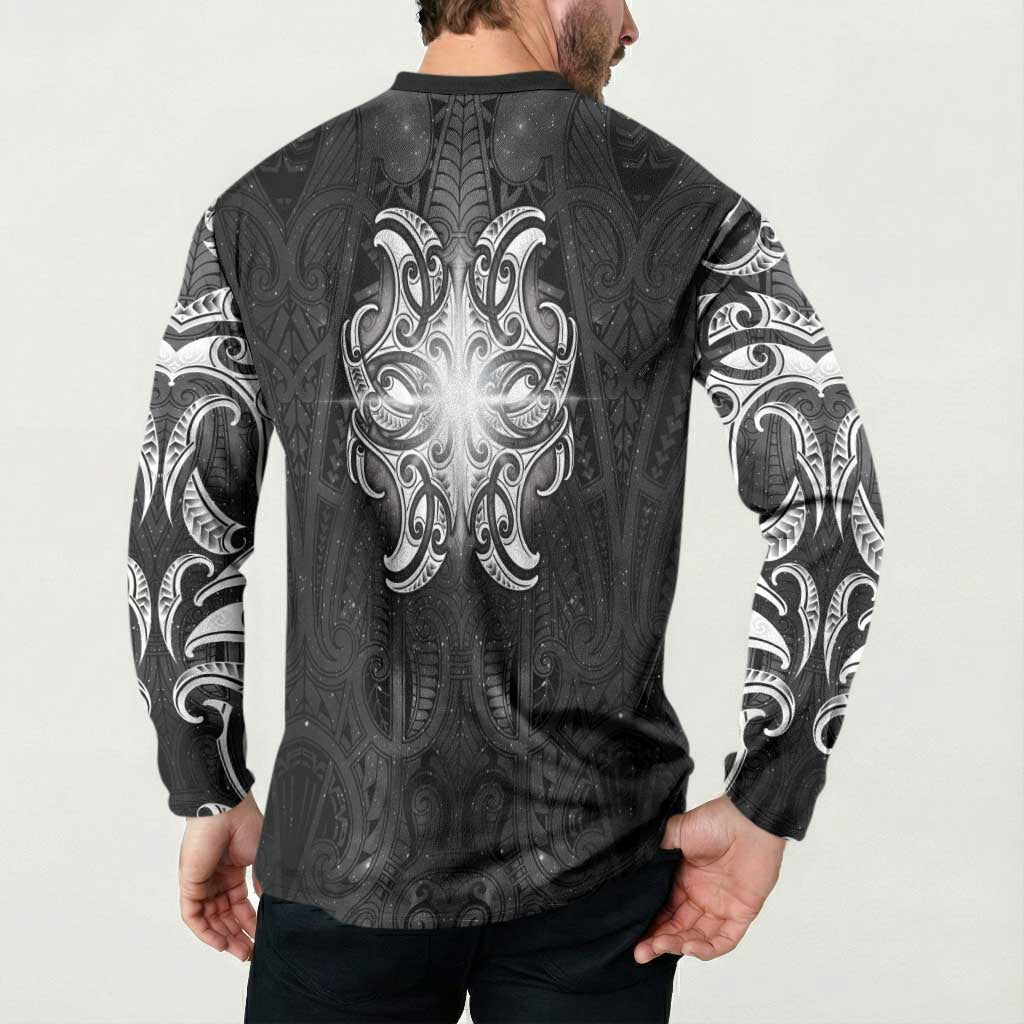 New Zealand Matariki Button Sweatshirt Maori Moko Black Galaxy LT05 - Polynesian Pride
