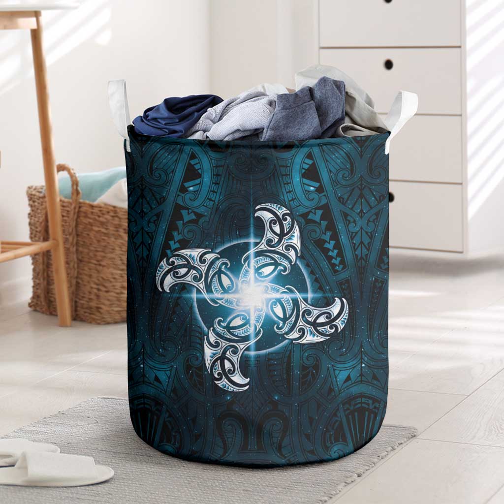 New Zealand Matariki Waita Laundry Basket Maori Moko Dark Blue Galaxy LT05 Blue - Polynesian Pride