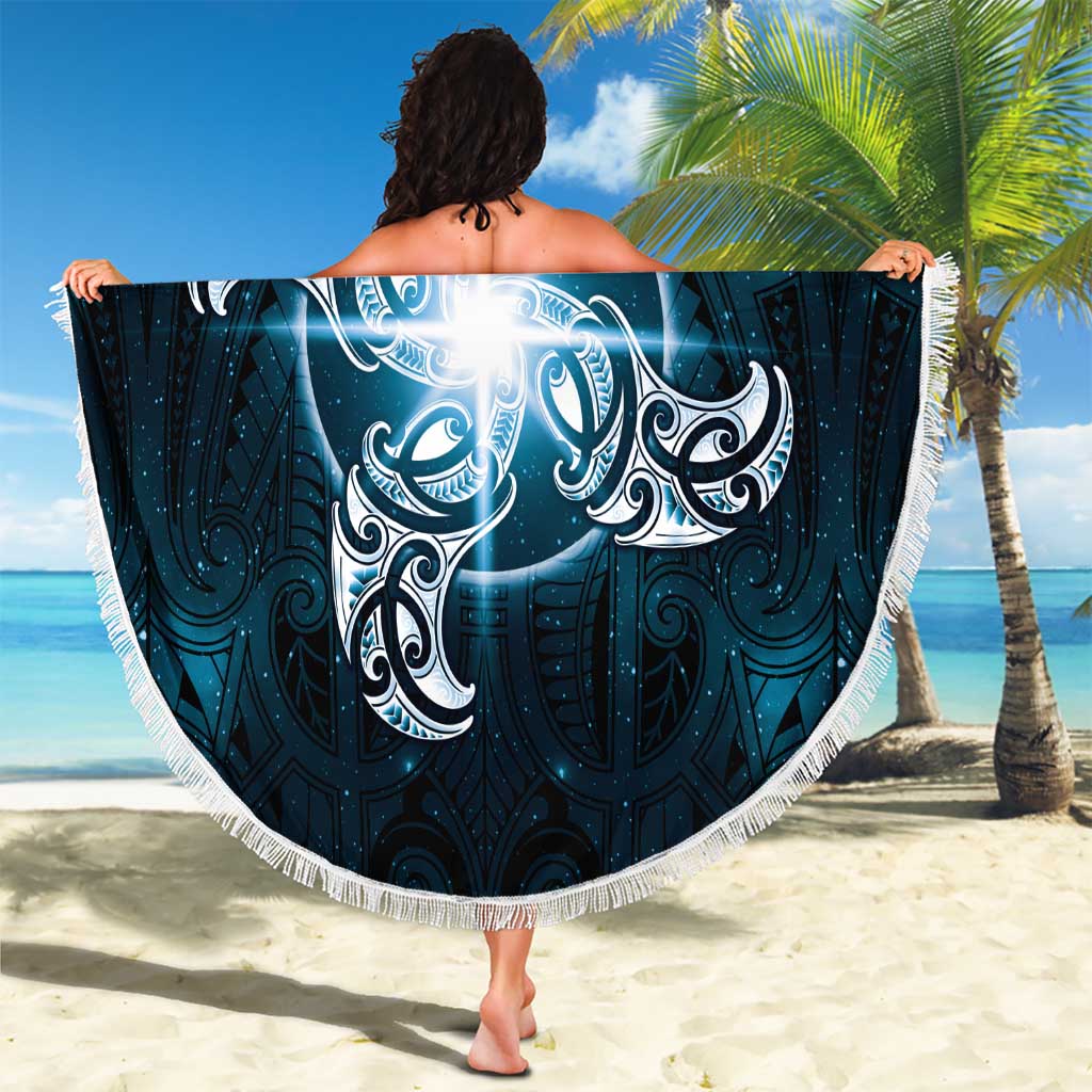 New Zealand Matariki Waita Beach Blanket Maori Moko Dark Blue Galaxy LT05 - Polynesian Pride