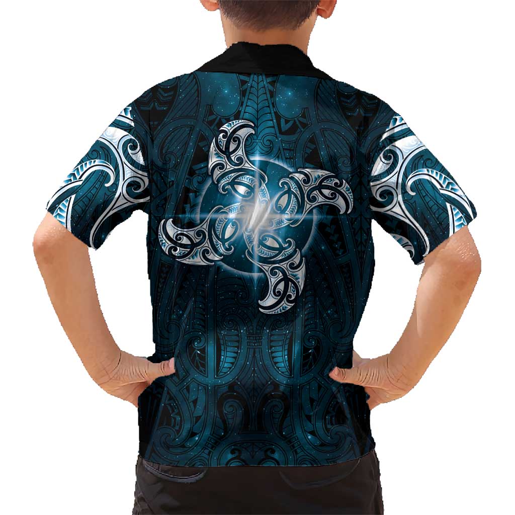New Zealand Matariki Waita Kid Hawaiian Shirt Maori Moko Dark Blue Galaxy LT05 - Polynesian Pride