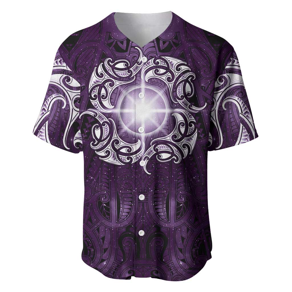 New Zealand Matariki Waipunarangi Baseball Jersey Maori Moko Purple Galaxy LT05 Purple - Polynesian Pride