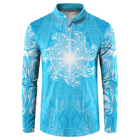 New Zealand Matariki Waiti Button Sweatshirt Maori Moko Cyan Galaxy LT05 Cyan - Polynesian Pride