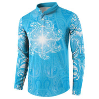 New Zealand Matariki Waiti Button Sweatshirt Maori Moko Cyan Galaxy LT05 - Polynesian Pride
