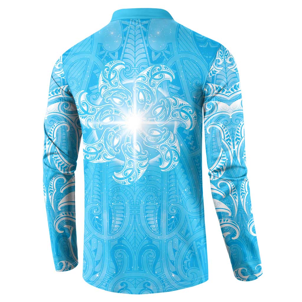 New Zealand Matariki Waiti Button Sweatshirt Maori Moko Cyan Galaxy LT05 - Polynesian Pride