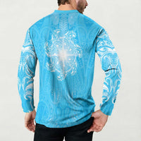 New Zealand Matariki Waiti Button Sweatshirt Maori Moko Cyan Galaxy LT05 - Polynesian Pride