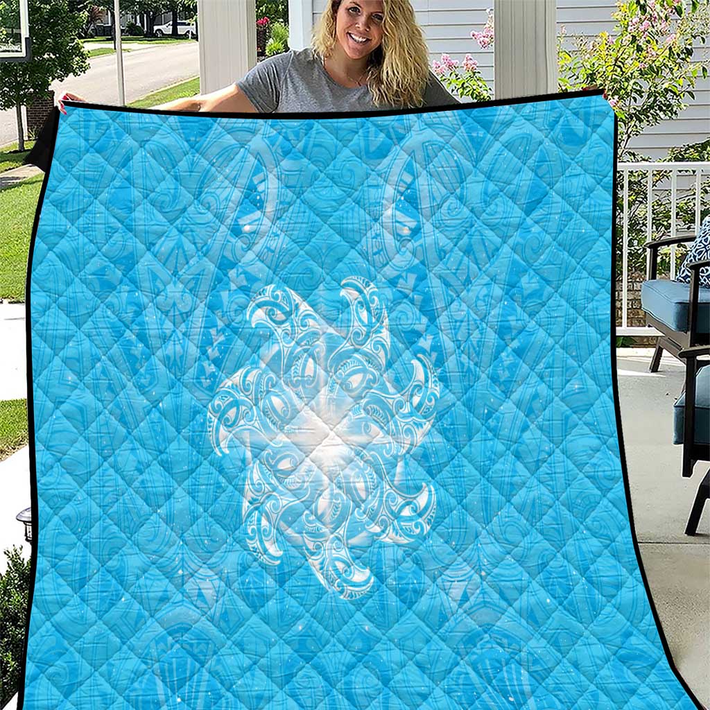 New Zealand Matariki Waiti Quilt Maori Moko Cyan Galaxy LT05 Cyan - Polynesian Pride