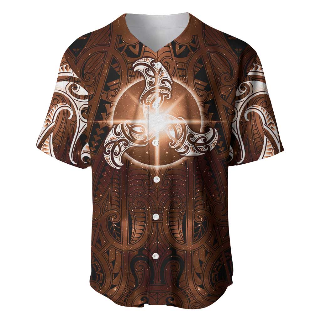 New Zealand Matariki Tupuanuku Baseball Jersey Maori Moko Brown Galaxy LT05 Brown - Polynesian Pride