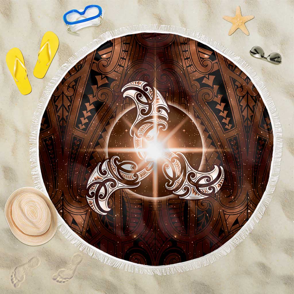 New Zealand Matariki Tupuanuku Beach Blanket Maori Moko Brown Galaxy LT05 One Size 150cm Brown - Polynesian Pride
