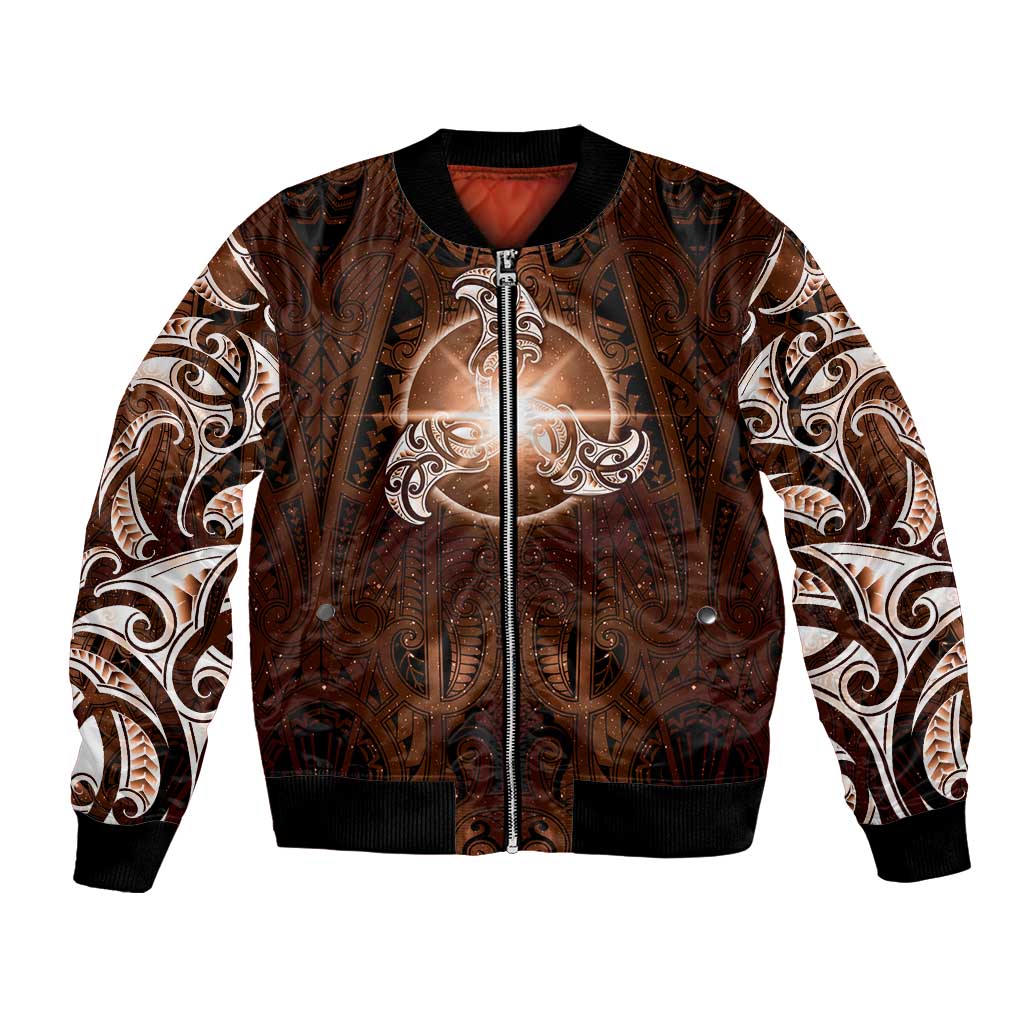 New Zealand Matariki Tupuanuku Bomber Jacket Maori Moko Brown Galaxy LT05 Unisex Brown - Polynesian Pride
