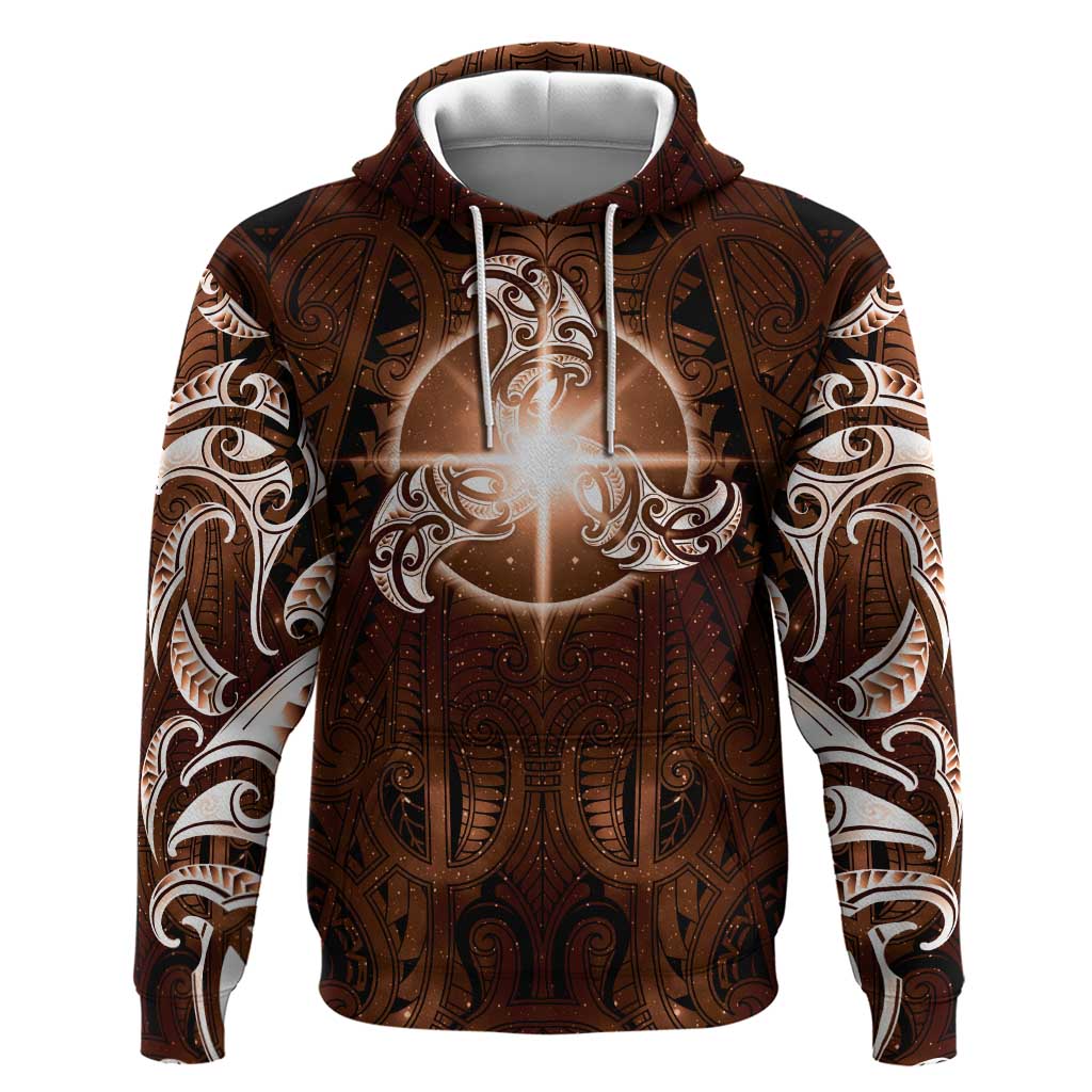 New Zealand Matariki Tupuanuku Hoodie Maori Moko Brown Galaxy LT05 Pullover Hoodie Brown - Polynesian Pride