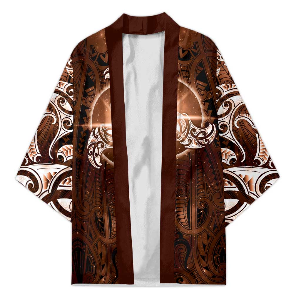 New Zealand Matariki Tupuanuku Kimono Maori Moko Brown Galaxy LT05 Unisex Brown - Polynesian Pride