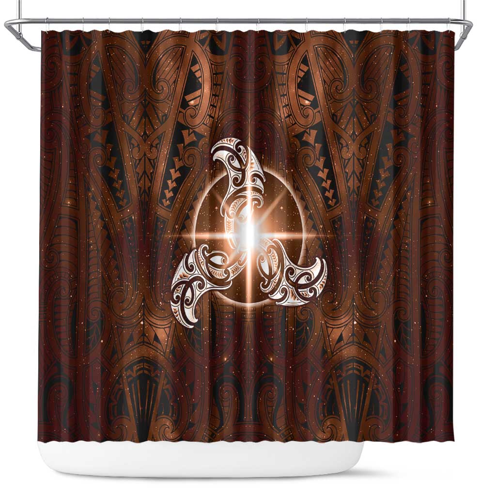 New Zealand Matariki Tupuanuku Shower Curtain Maori Moko Brown Galaxy LT05 Brown - Polynesian Pride
