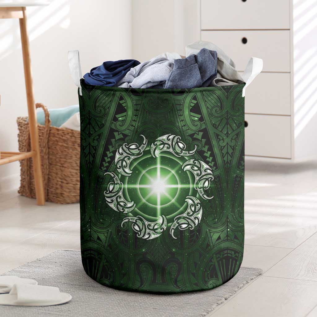 New Zealand Matariki Tupuarangi Laundry Basket Maori Moko Green Galaxy LT05 Green - Polynesian Pride