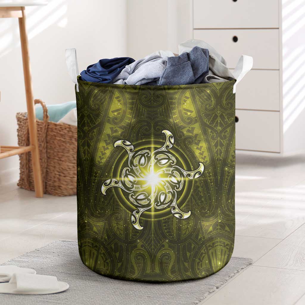 New Zealand Matariki Hiwaiterangi Laundry Basket Maori Moko Yellow Galaxy LT05 Yellow - Polynesian Pride