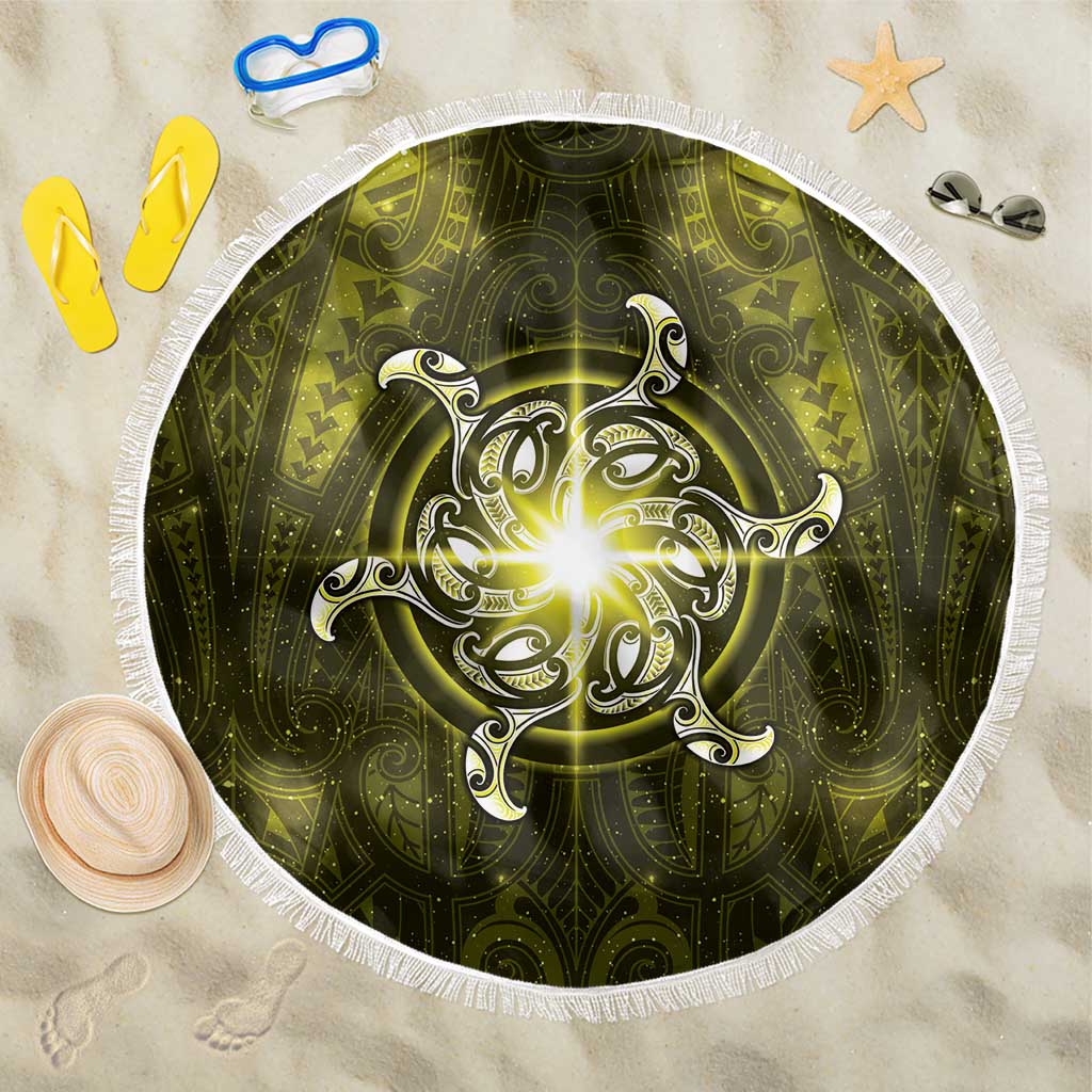 New Zealand Matariki Hiwaiterangi Beach Blanket Maori Moko Yellow Galaxy LT05 One Size 150cm Yellow - Polynesian Pride