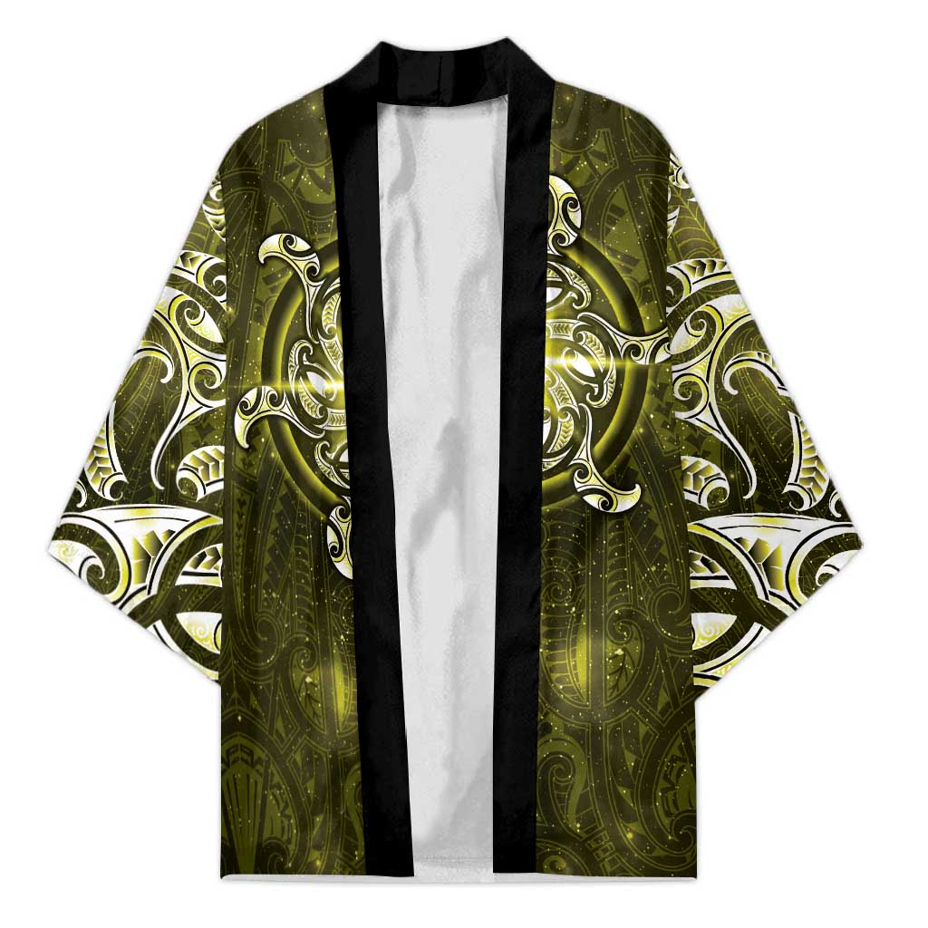 New Zealand Matariki Hiwaiterangi Kimono Maori Moko Yellow Galaxy LT05 Unisex Yellow - Polynesian Pride