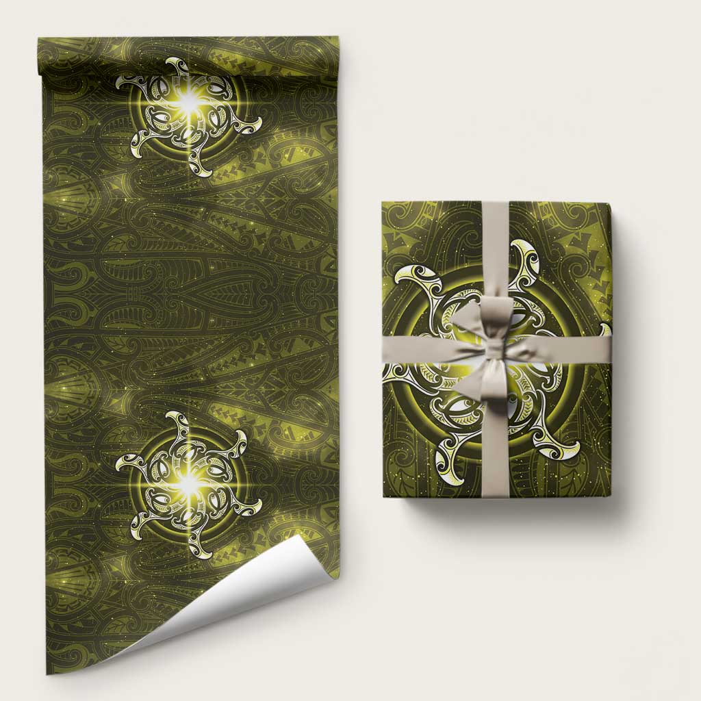 New Zealand Matariki Hiwaiterangi Wrapping Paper Maori Moko Yellow Galaxy LT05 58" × 23" Yellow - Polynesian Pride