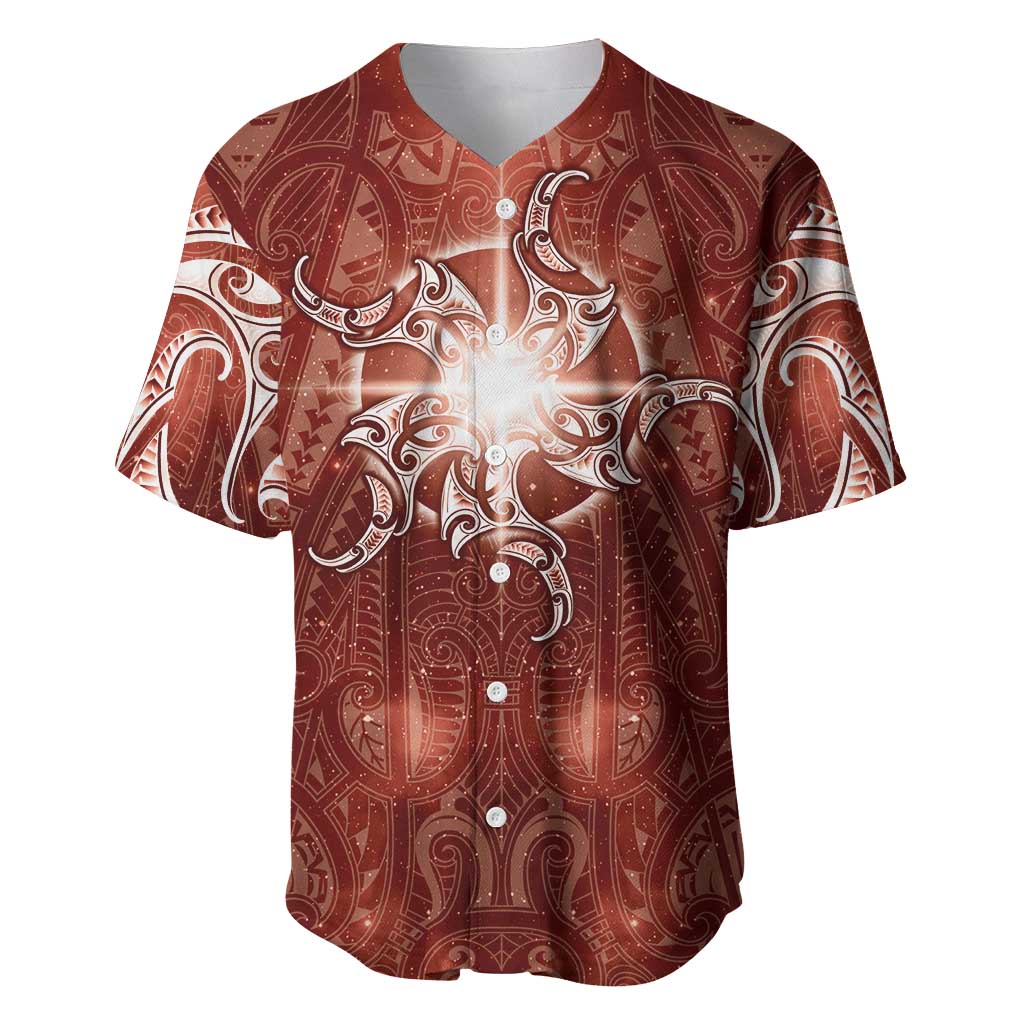 New Zealand Matariki Pohutukawa Baseball Jersey Maori Moko Red Galaxy LT05 Red - Polynesian Pride