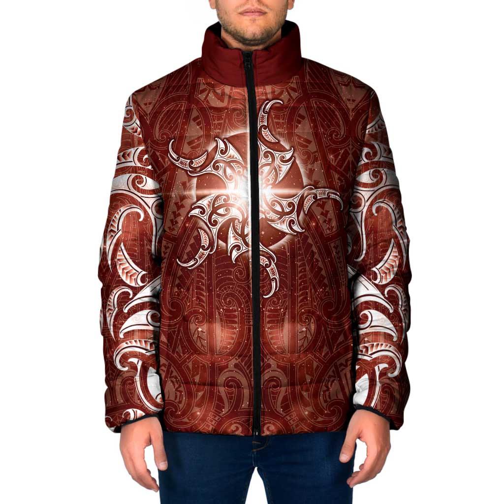 New Zealand Matariki Pohutukawa Padded Jacket Maori Moko Red Galaxy LT05 Men Red - Polynesian Pride