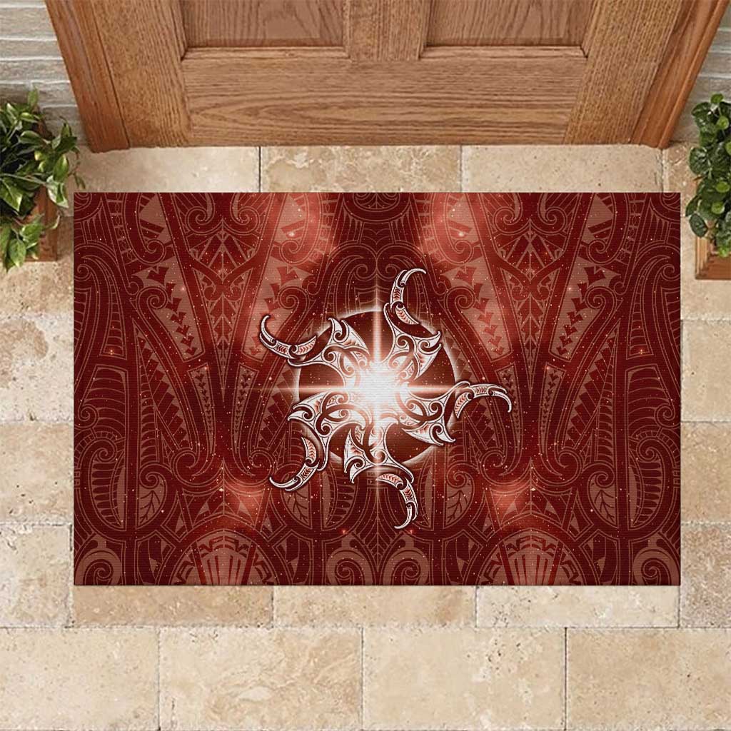 New Zealand Matariki Pohutukawa Rubber Doormat Maori Moko Red Galaxy LT05 Red - Polynesian Pride