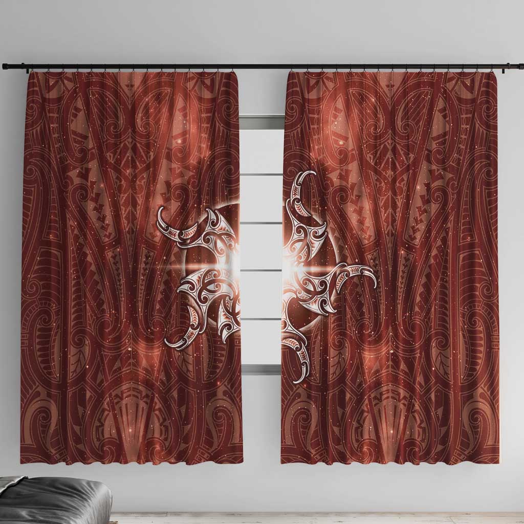 New Zealand Matariki Pohutukawa Window Curtain Maori Moko Red Galaxy LT05 With Hooks Red - Polynesian Pride