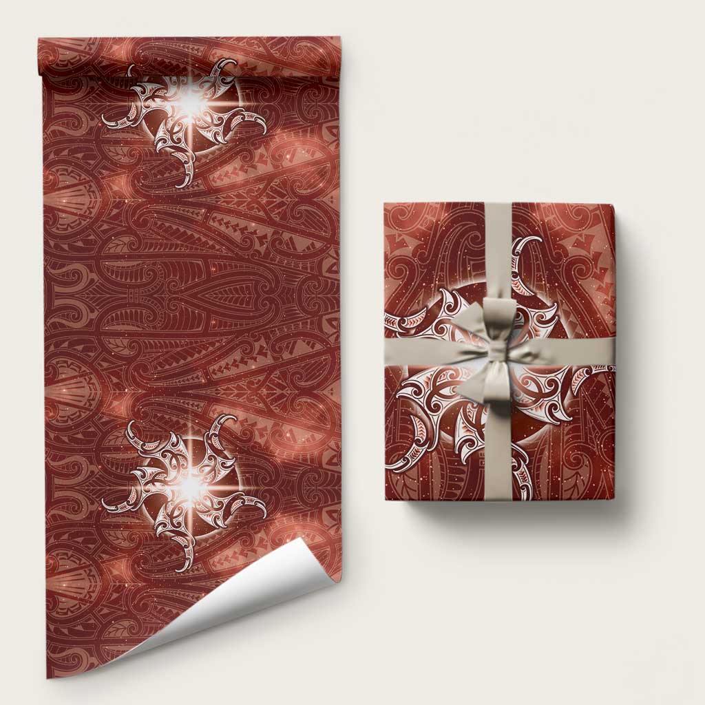 New Zealand Matariki Pohutukawa Wrapping Paper Maori Moko Red Galaxy LT05 58" × 23" Red - Polynesian Pride
