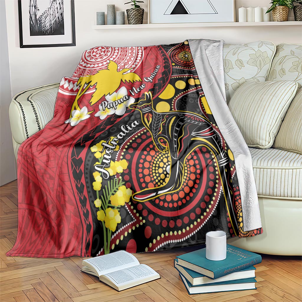 Papua New Guinea And Australia Aboriginal Blanket Bird Of Paradise And Kangaroo Together LT05 Red - Polynesian Pride