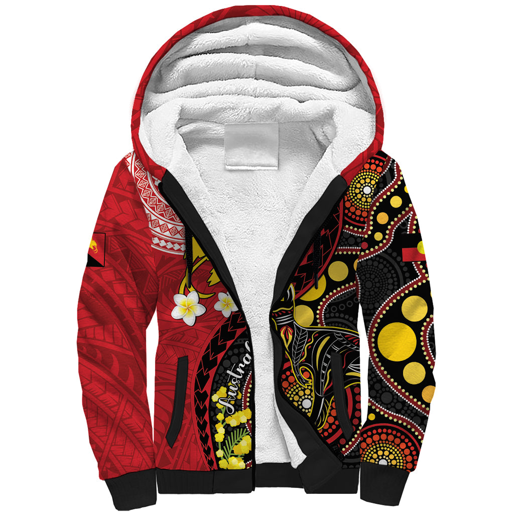 Papua New Guinea And Australia Aboriginal Sherpa Hoodie Bird Of Paradise And Kangaroo Together