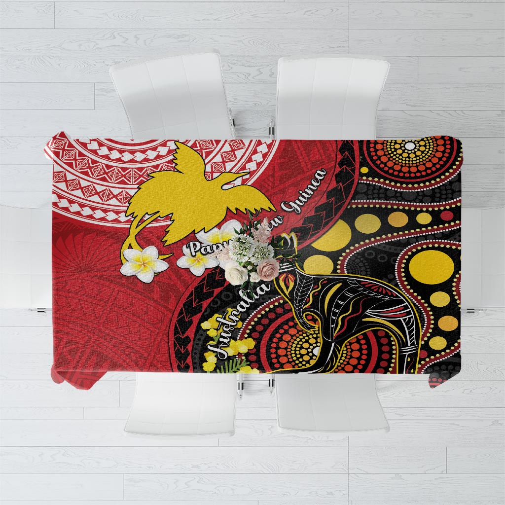 Papua New Guinea And Australia Aboriginal Tablecloth Bird Of Paradise And Kangaroo Together LT05 Red - Polynesian Pride