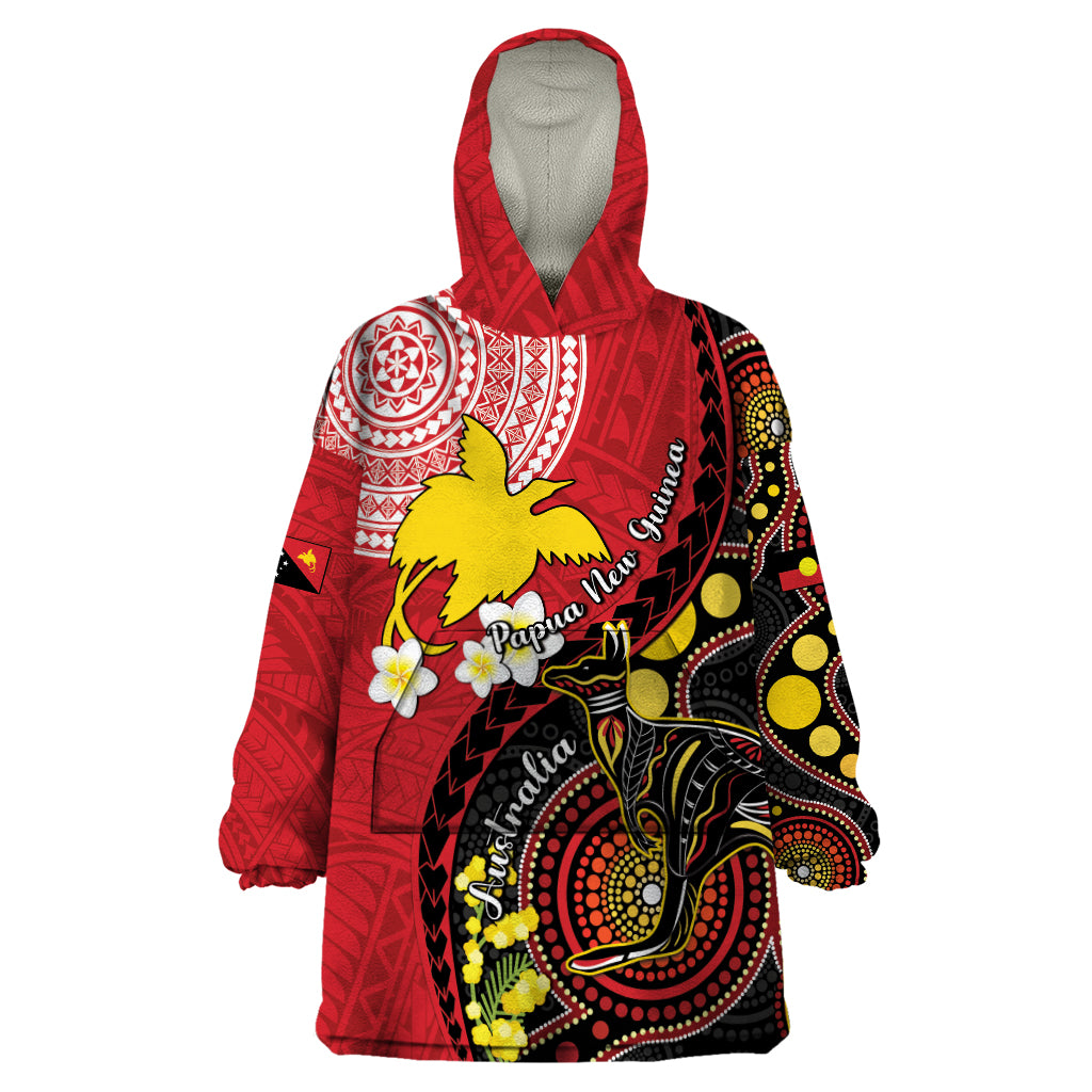 Papua New Guinea And Australia Aboriginal Wearable Blanket Hoodie Bird Of Paradise And Kangaroo Together