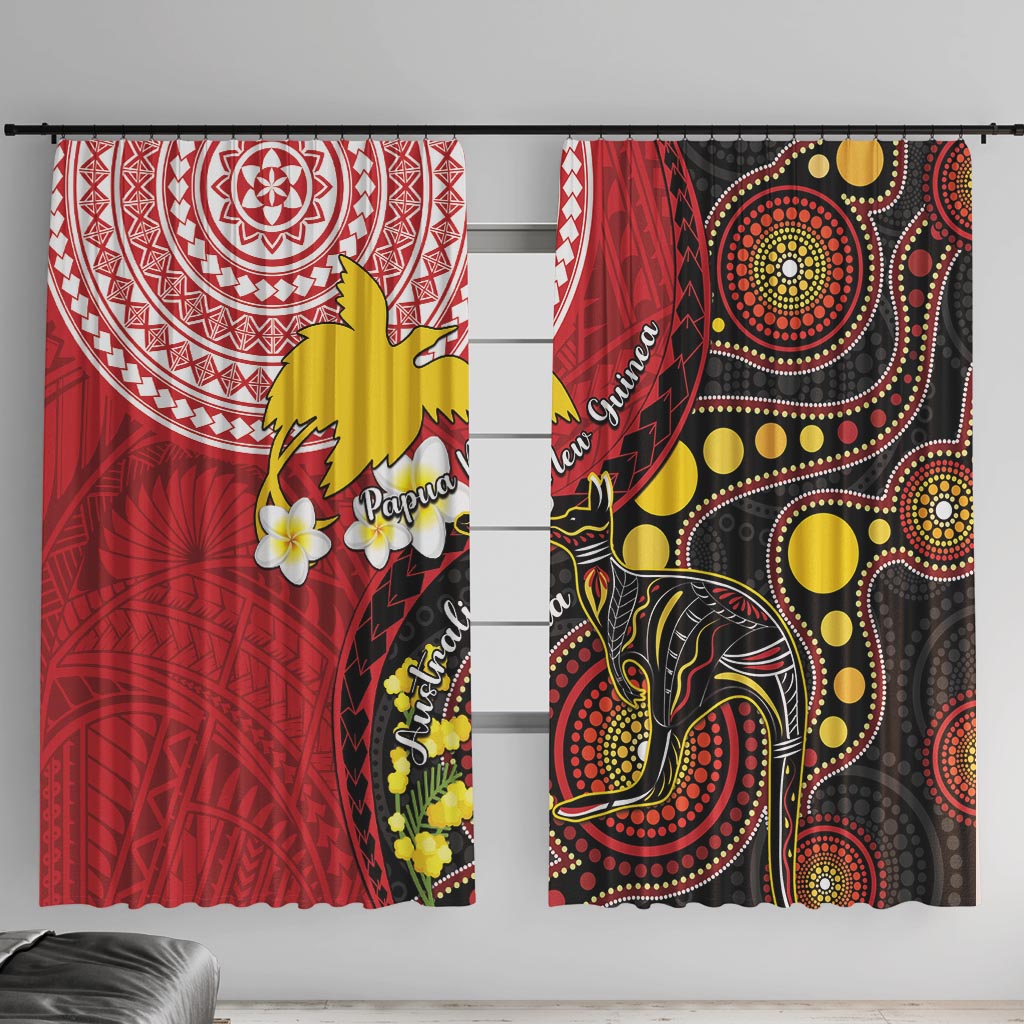 Papua New Guinea And Australia Aboriginal Window Curtain Bird Of Paradise And Kangaroo Together LT05 With Hooks Red - Polynesian Pride