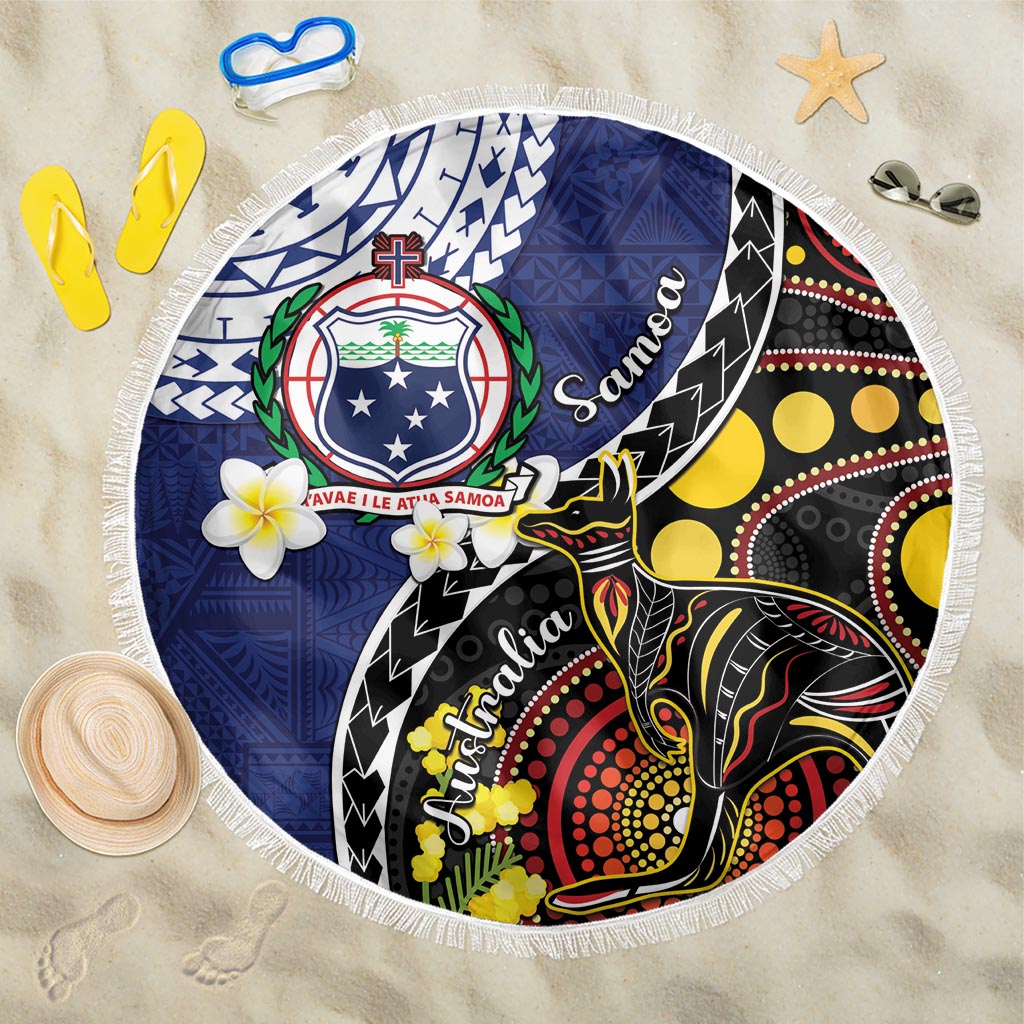 Samoa And Australia Together Beach Blanket Aboriginal Mix Polynesian LT05 One Size 150cm Blue - Polynesian Pride