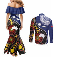 Samoa And Australia Together Couples Matching Mermaid Dress and Long Sleeve Button Shirt Aboriginal Mix Polynesian LT05 - Polynesian Pride
