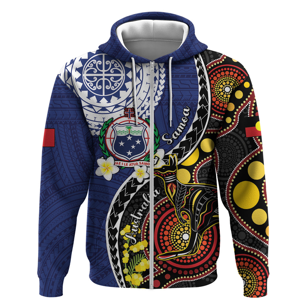 Samoa And Australia Together Hoodie Aboriginal Mix Polynesian LT05 Zip Hoodie Blue - Polynesian Pride