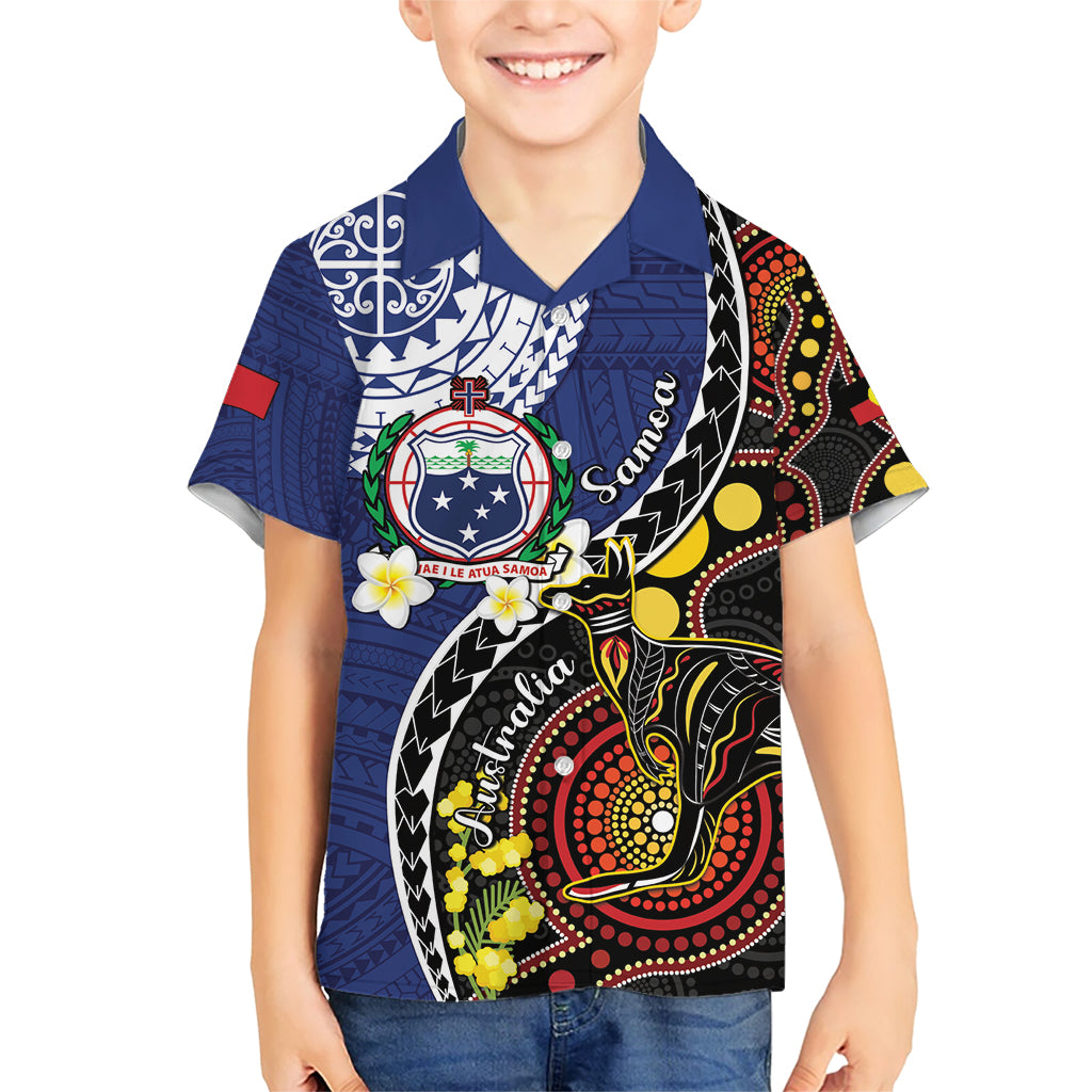 Samoa And Australia Together Kid Hawaiian Shirt Aboriginal Mix Polynesian LT05 Kid Blue - Polynesian Pride