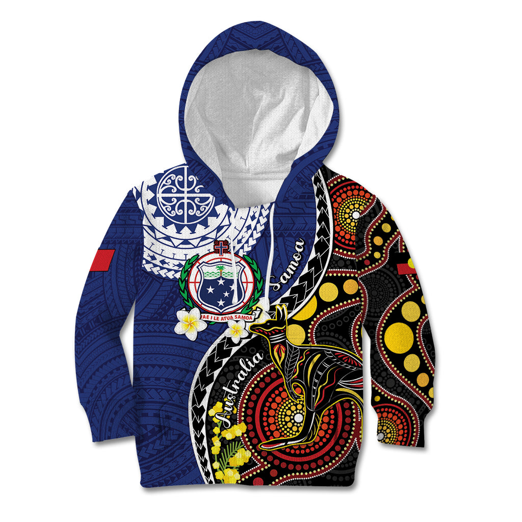 Samoa And Australia Together Kid Hoodie Aboriginal Mix Polynesian LT05 Hoodie Blue - Polynesian Pride