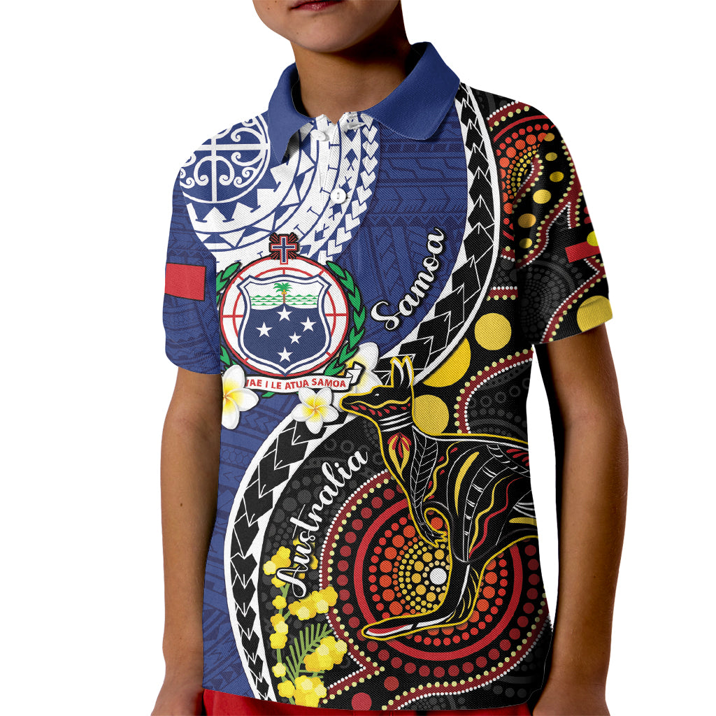 Samoa And Australia Together Kid Polo Shirt Aboriginal Mix Polynesian LT05 Kid Blue - Polynesian Pride