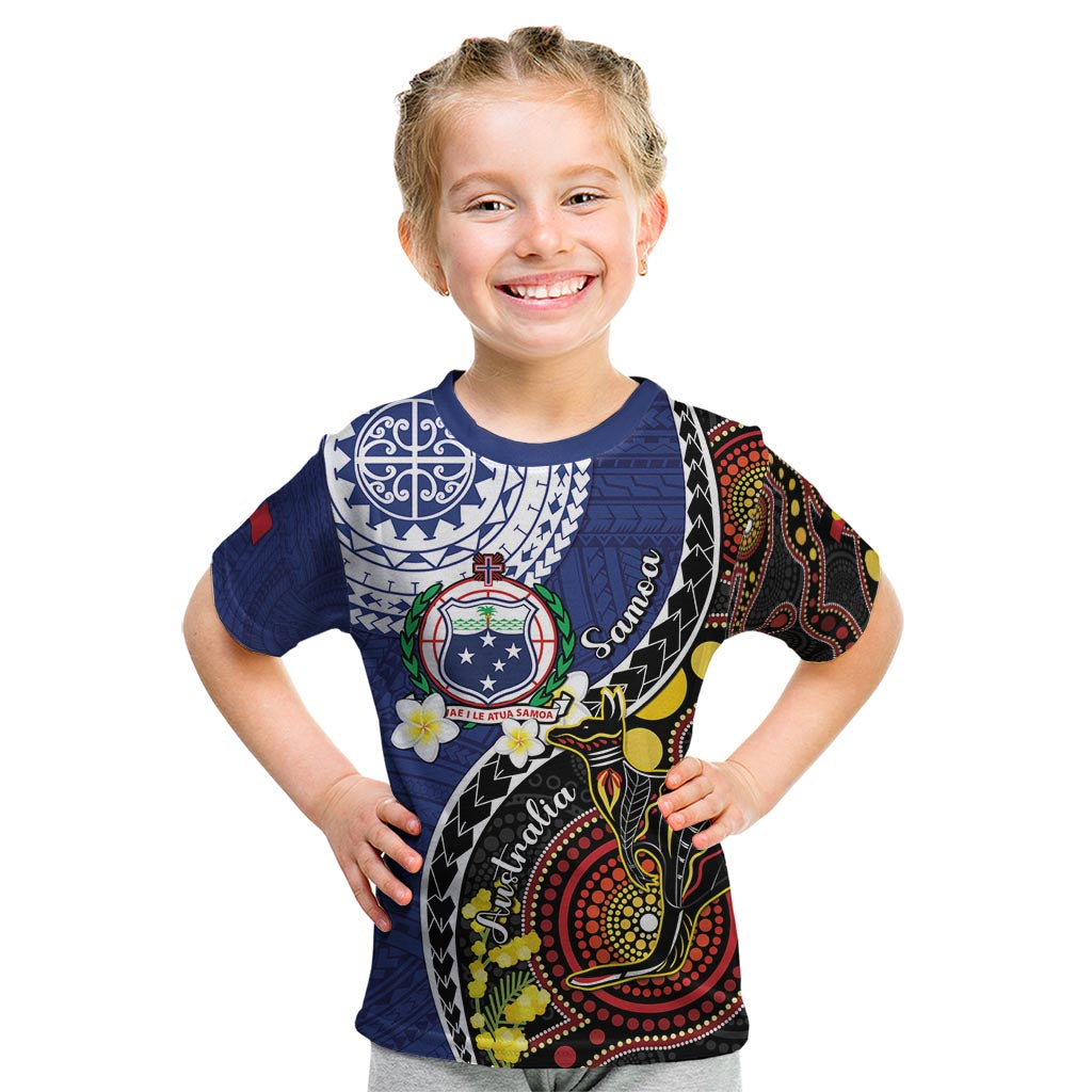 Samoa And Australia Together Kid T Shirt Aboriginal Mix Polynesian LT05 Blue - Polynesian Pride