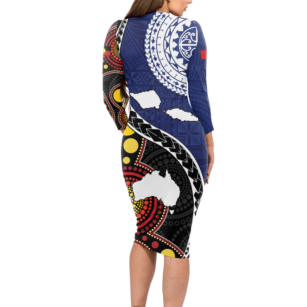 Samoa And Australia Together Long Sleeve Bodycon Dress Aboriginal Mix Polynesian LT05 - Polynesian Pride