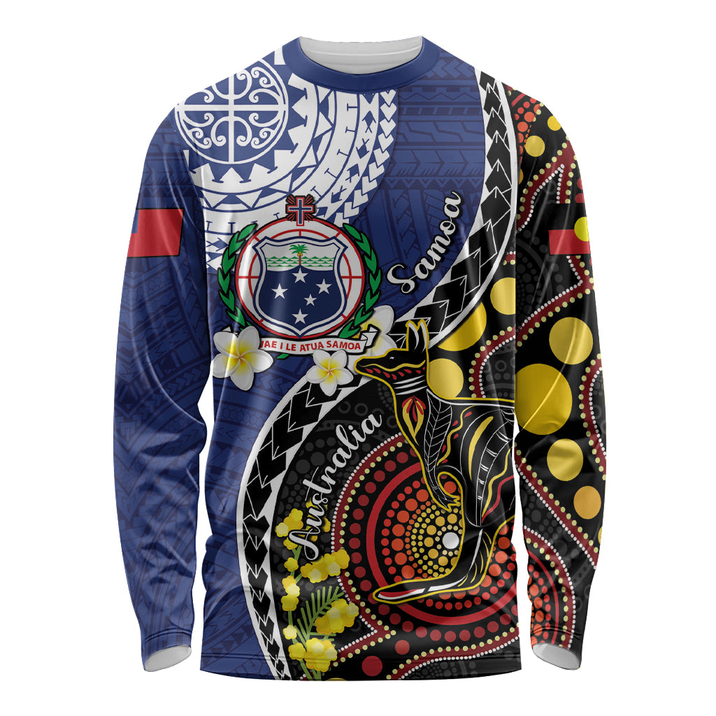 Samoa And Australia Together Long Sleeve Shirt Aboriginal Mix Polynesian LT05 Unisex Blue - Polynesian Pride