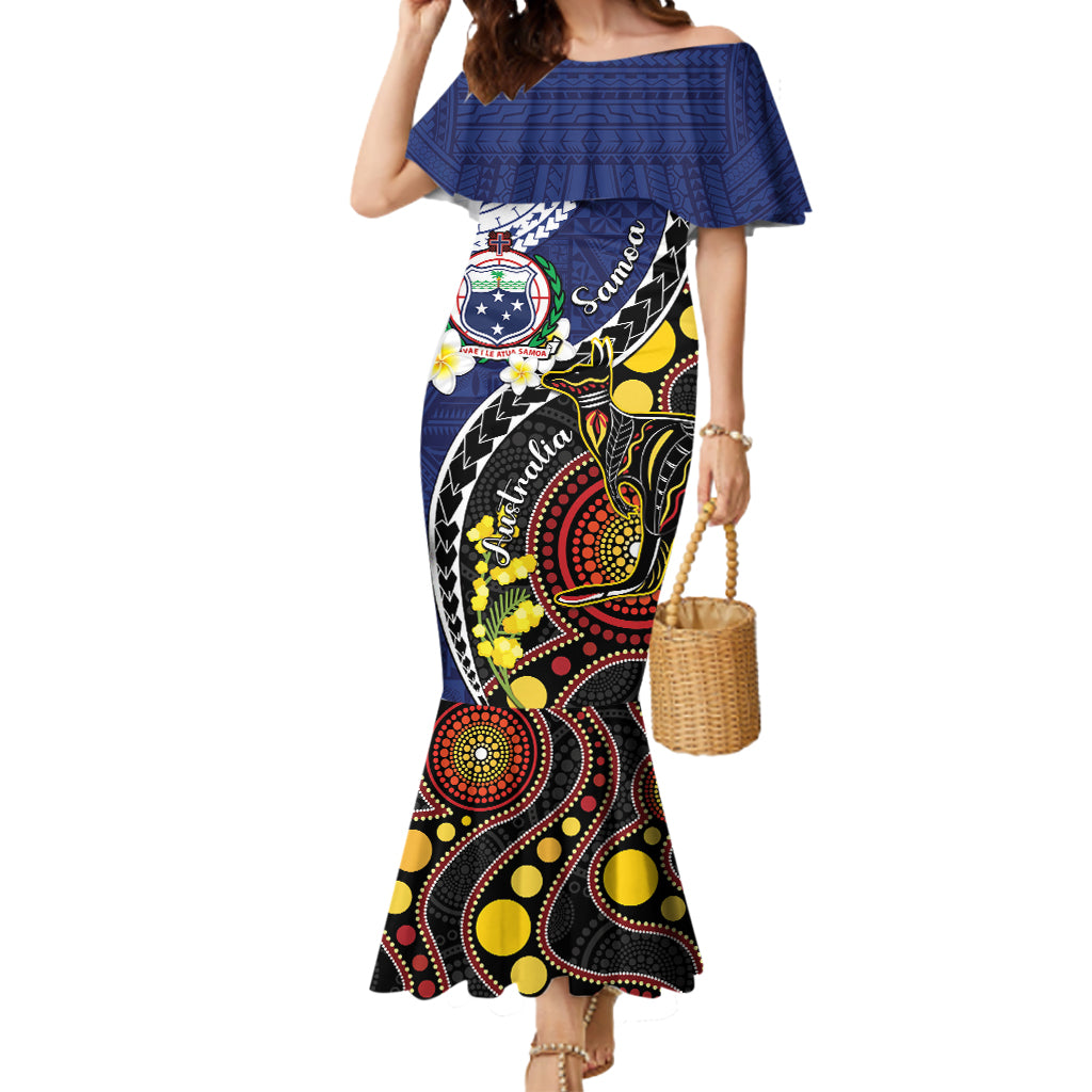 Samoa And Australia Together Mermaid Dress Aboriginal Mix Polynesian LT05 Women Blue - Polynesian Pride
