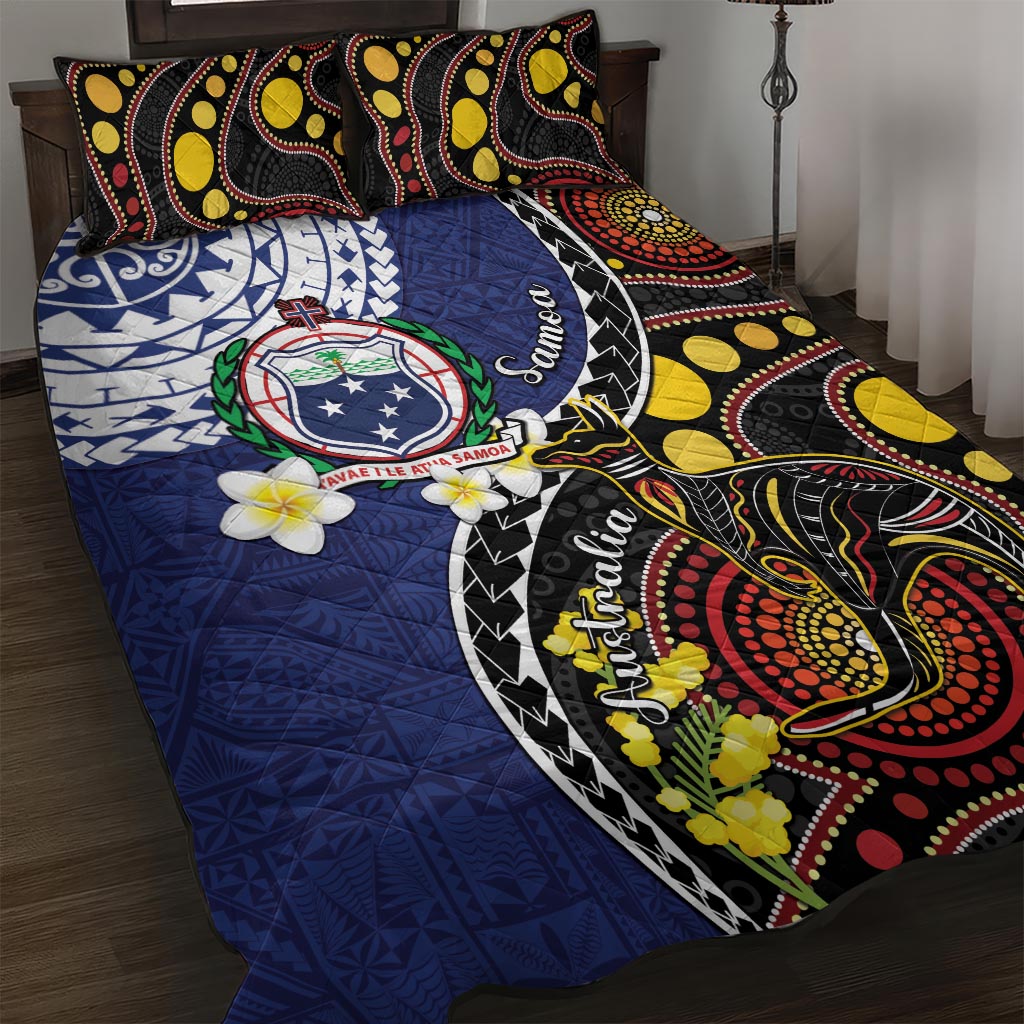 Samoa And Australia Together Quilt Bed Set Aboriginal Mix Polynesian LT05 Blue - Polynesian Pride