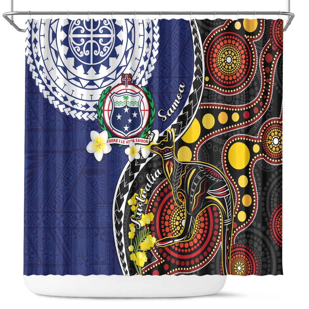 Samoa And Australia Together Shower Curtain Aboriginal Mix Polynesian LT05 Blue - Polynesian Pride
