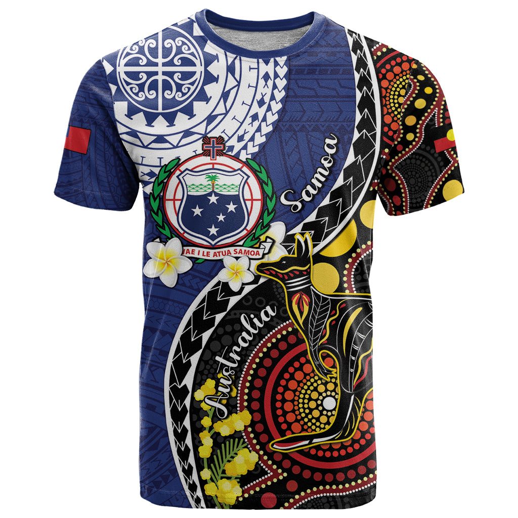 Samoa And Australia Together T Shirt Aboriginal Mix Polynesian LT05 Blue - Polynesian Pride