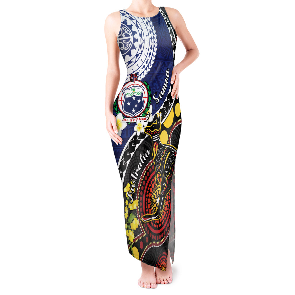 Samoa And Australia Together Tank Maxi Dress Aboriginal Mix Polynesian LT05 Women Blue - Polynesian Pride
