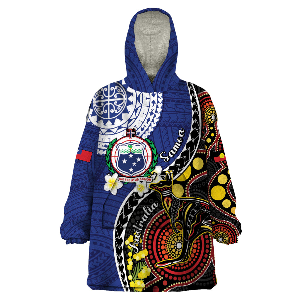 Samoa And Australia Together Wearable Blanket Hoodie Aboriginal Mix Polynesian LT05 One Size Blue - Polynesian Pride