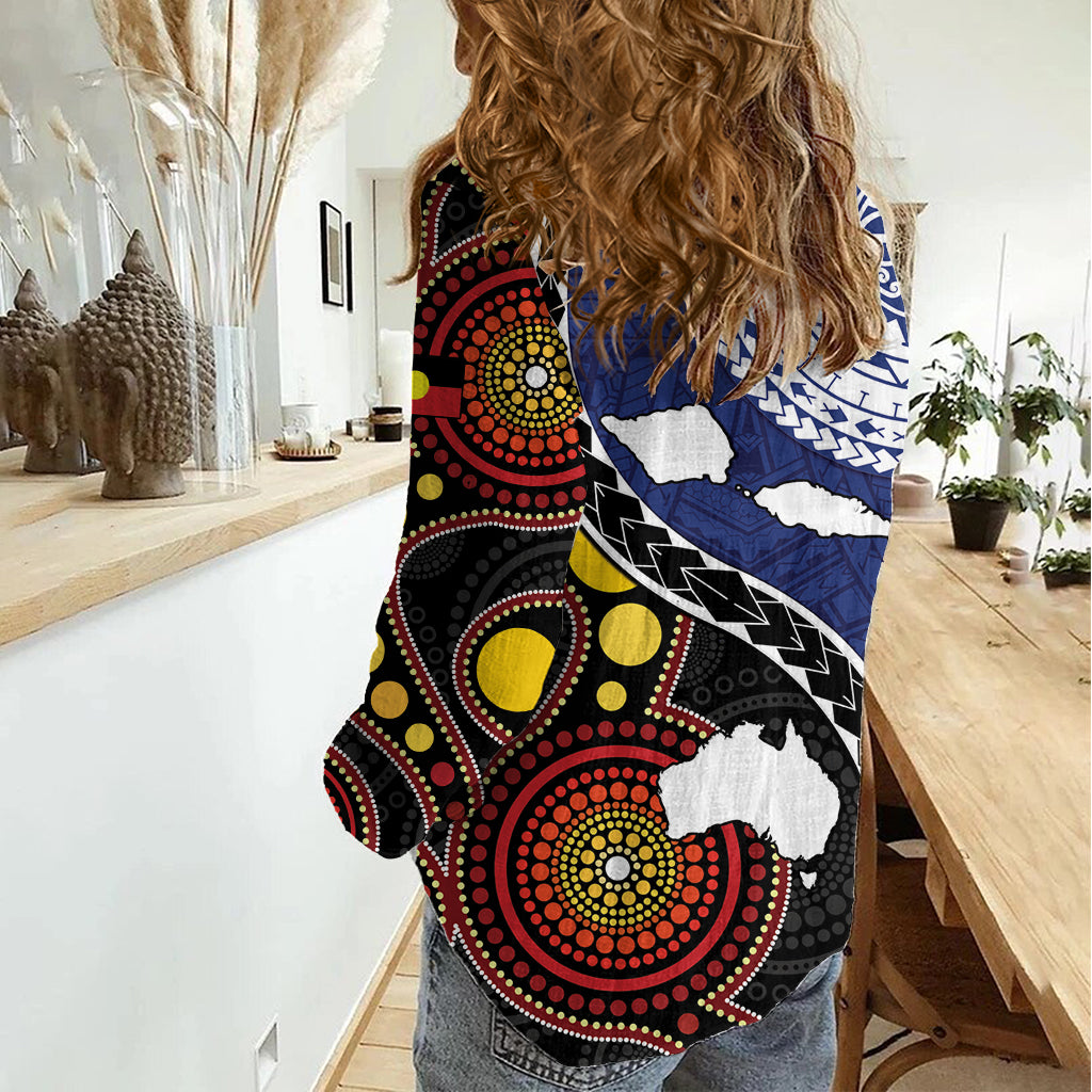 Samoa And Australia Together Women Casual Shirt Aboriginal Mix Polynesian LT05 - Polynesian Pride
