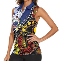 Samoa And Australia Together Women Sleeveless Polo Shirt Aboriginal Mix Polynesian LT05 - Polynesian Pride